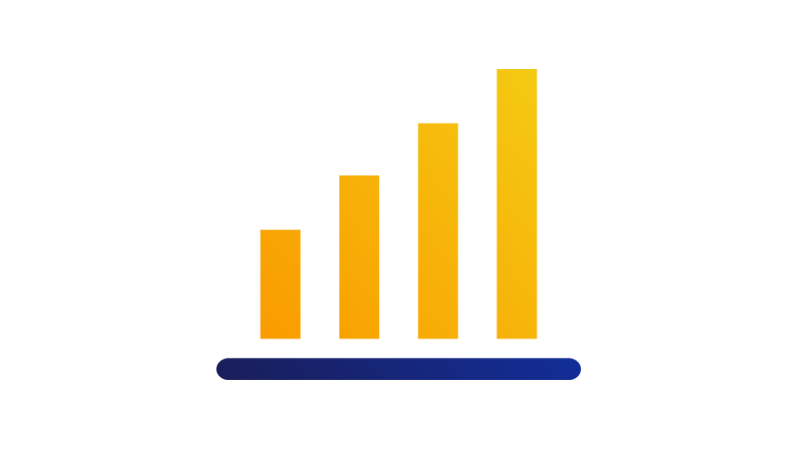 A bar graph with four bars growing from small to large. A bar graph with four bars growing from small to large.